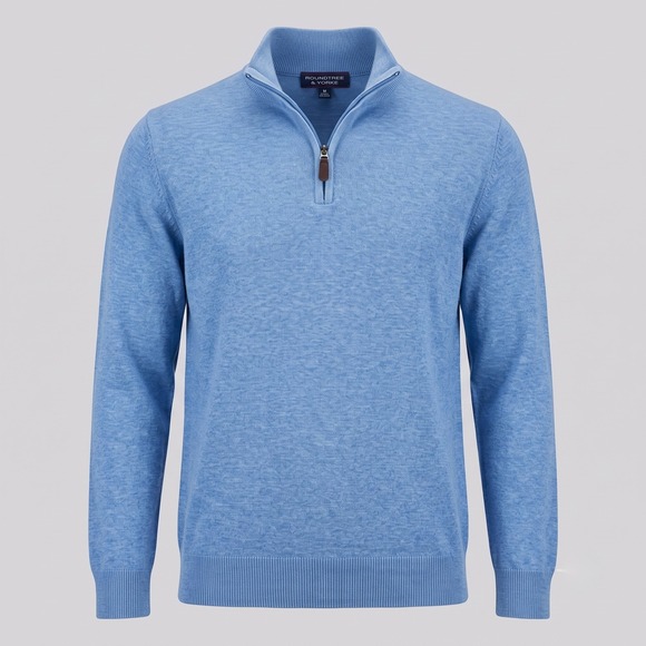 Roundtree & Yorke Other - Roundtree & Yorke Mens Medium Blue Sweater 1/4 Zip Pullover Cotton Blend Solid